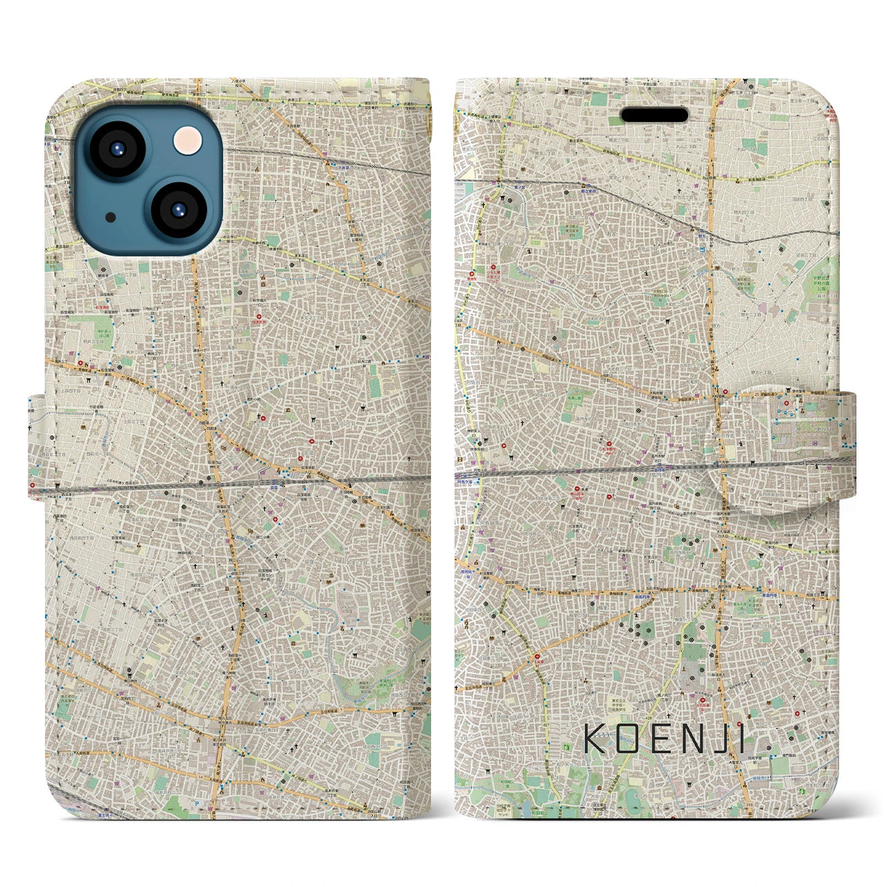 【高円寺2(東京都)】地図柄iPhoneケース(手帳タイプ)ナチュラル・iPhone 13 用