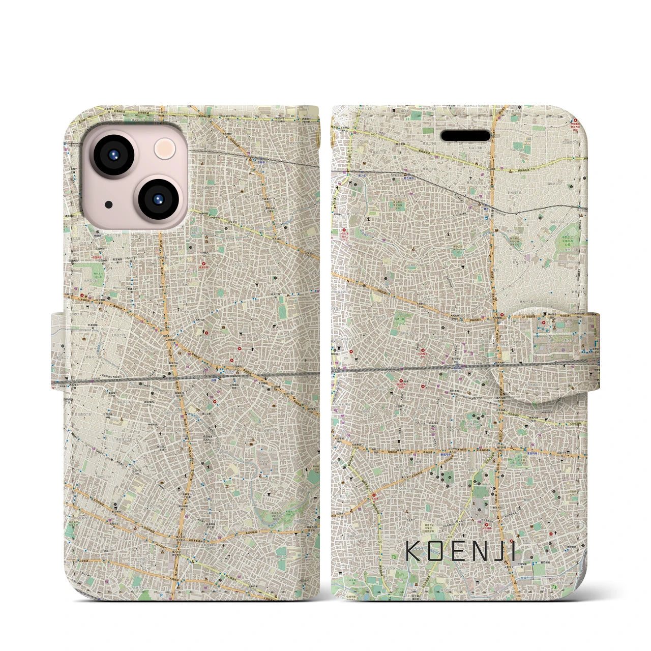 【高円寺2(東京都)】地図柄iPhoneケース(手帳タイプ)ナチュラル・iPhone 13 mini 用