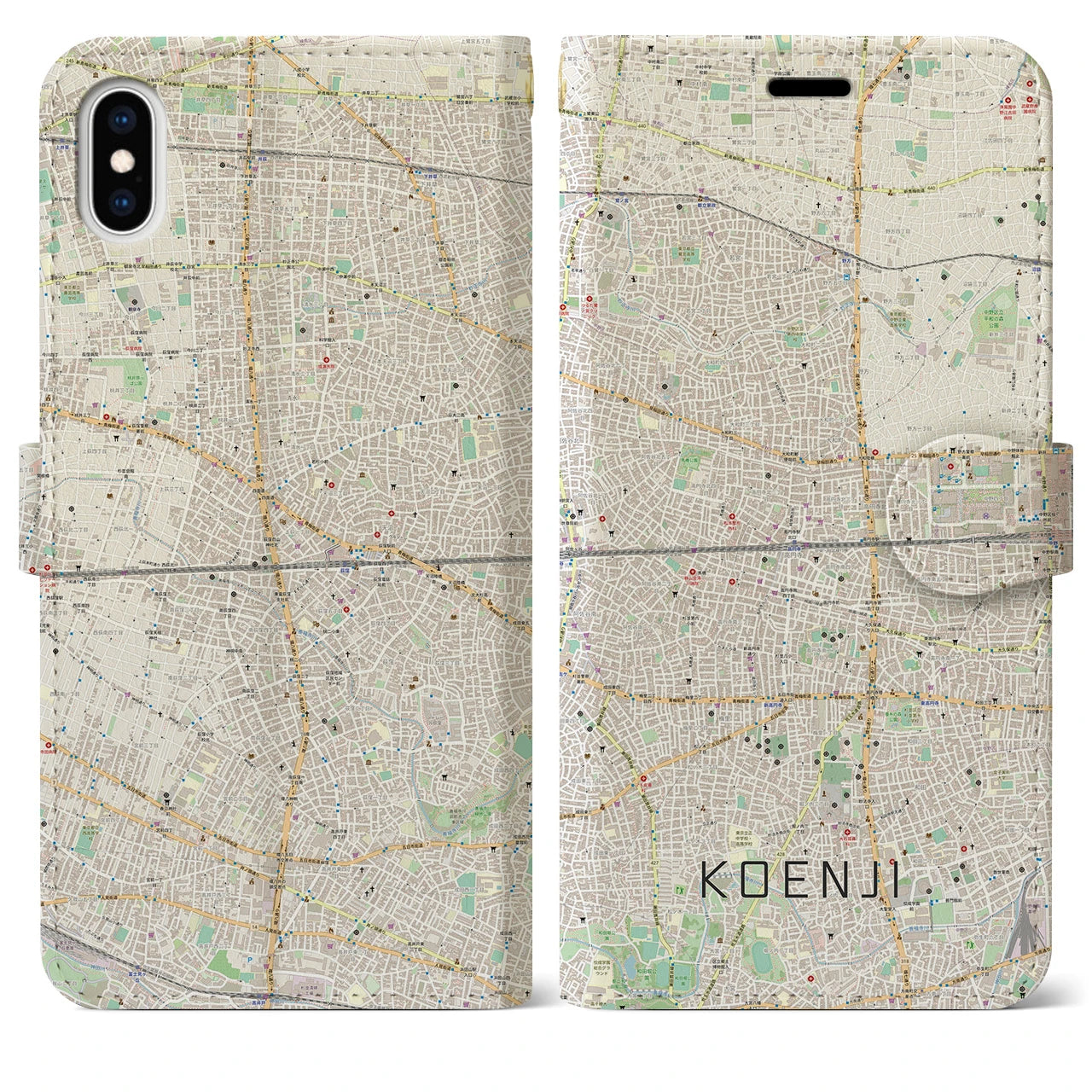 【高円寺2(東京都)】地図柄iPhoneケース(手帳タイプ)ナチュラル・iPhone XS Max 用