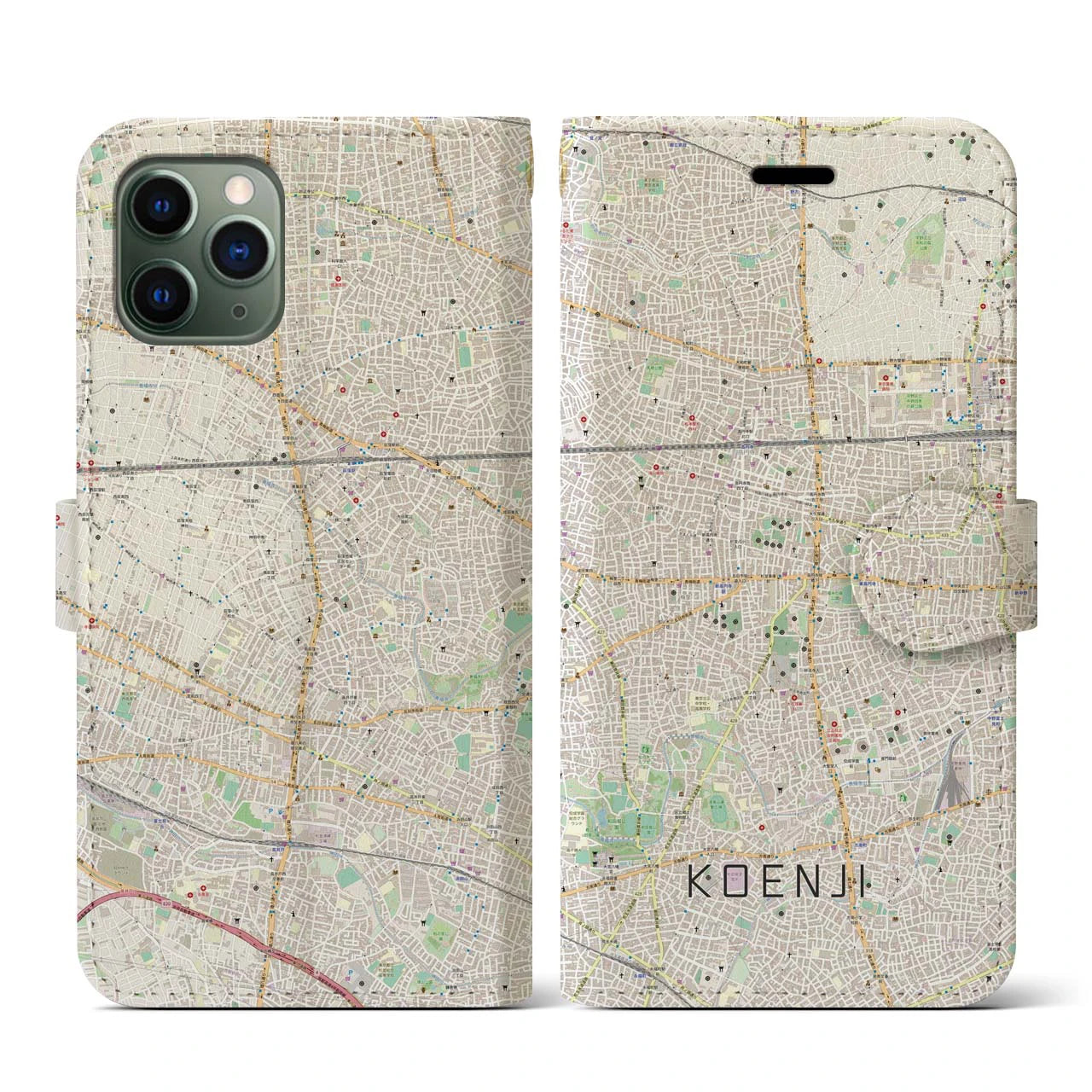 【高円寺(東京都)】地図柄iPhoneケース(手帳タイプ)ナチュラル・iPhone 11 Pro 用