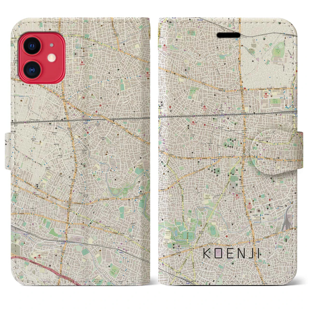 【高円寺(東京都)】地図柄iPhoneケース(手帳タイプ)ナチュラル・iPhone 11 用