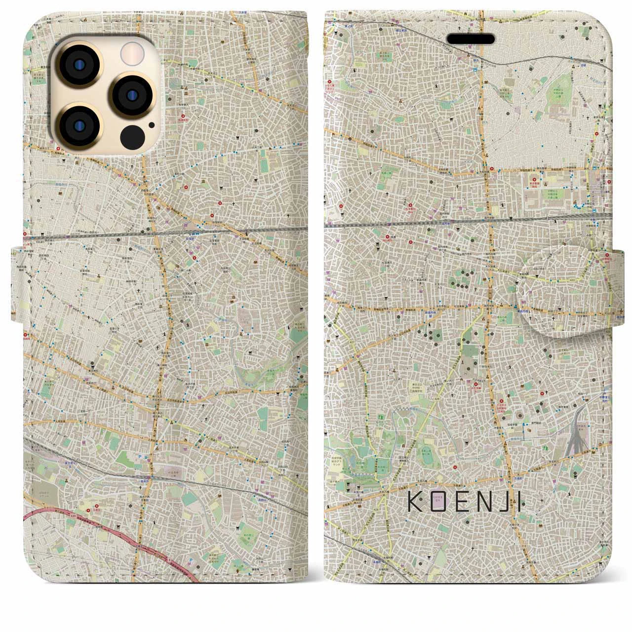 【高円寺(東京都)】地図柄iPhoneケース(手帳タイプ)ナチュラル・iPhone 12 Pro Max 用
