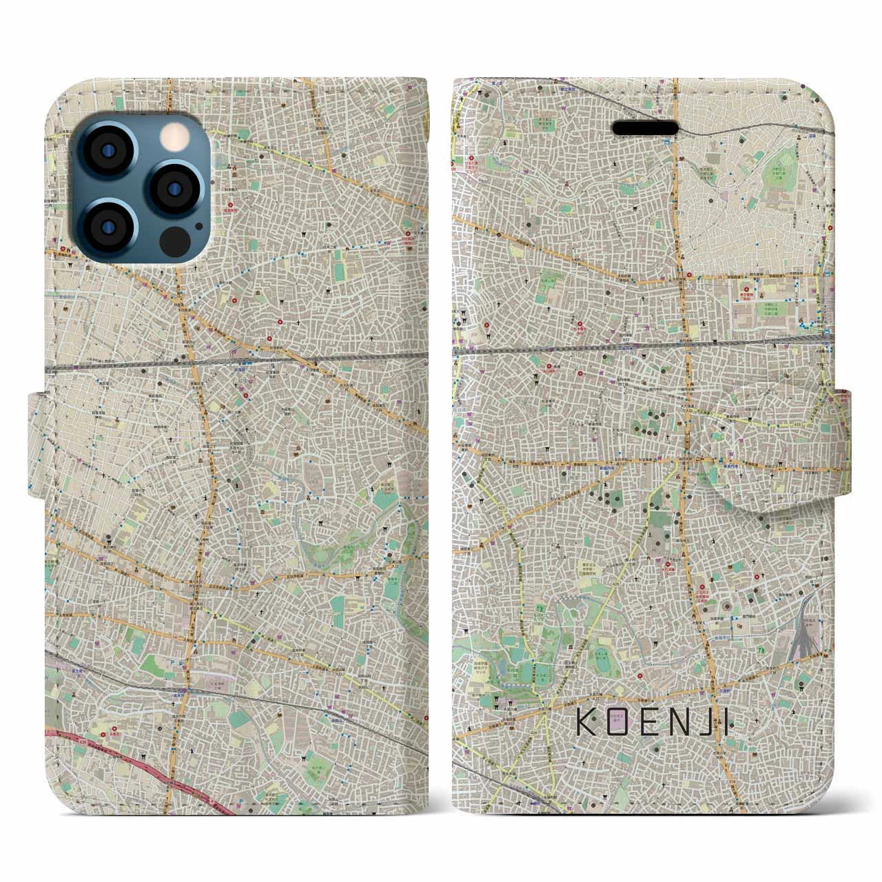 【高円寺(東京都)】地図柄iPhoneケース(手帳タイプ)ナチュラル・iPhone 12 / 12 Pro 用