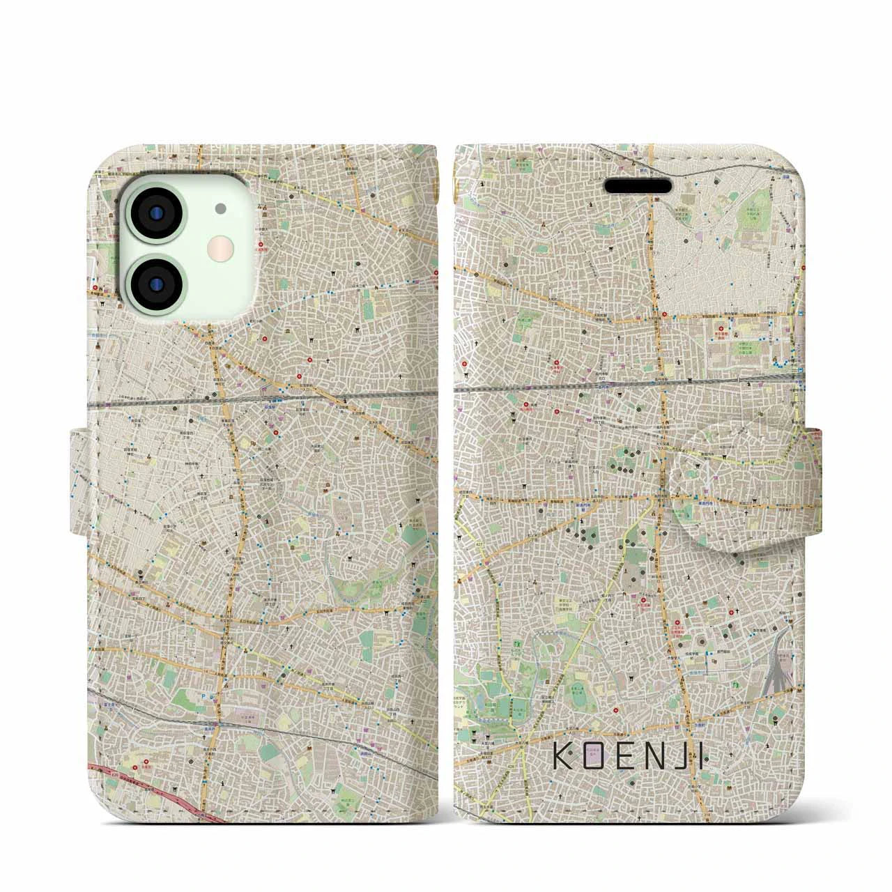 【高円寺(東京都)】地図柄iPhoneケース(手帳タイプ)ナチュラル・iPhone 12 mini 用