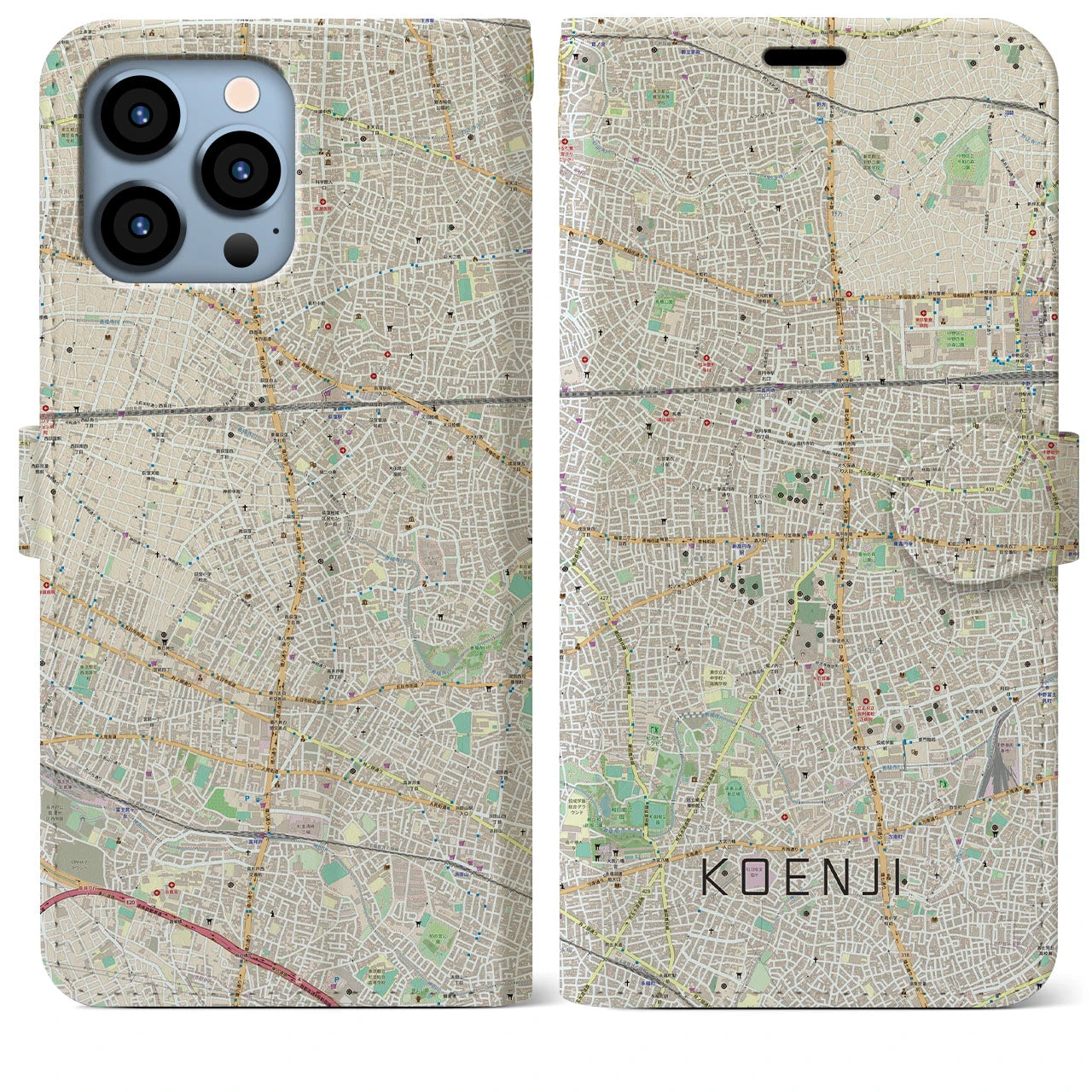 【高円寺(東京都)】地図柄iPhoneケース(手帳タイプ)ナチュラル・iPhone 13 Pro Max 用