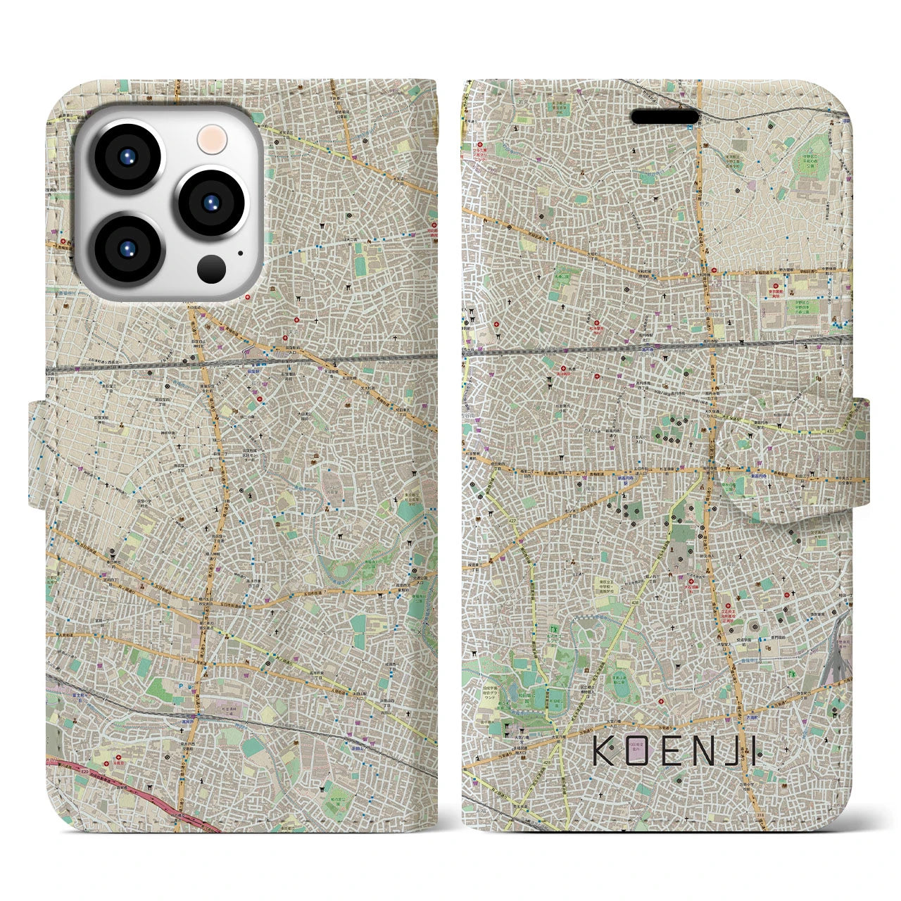 【高円寺(東京都)】地図柄iPhoneケース(手帳タイプ)ナチュラル・iPhone 13 Pro 用