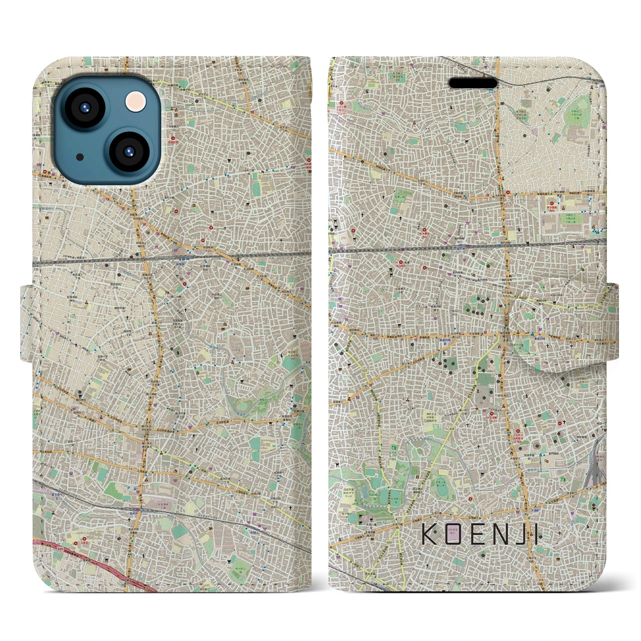 【高円寺(東京都)】地図柄iPhoneケース(手帳タイプ)ナチュラル・iPhone 13 用