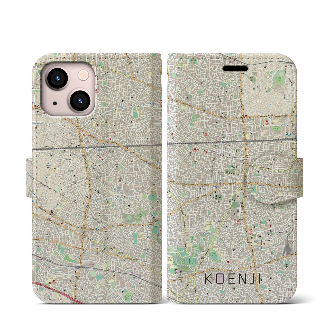 【高円寺(東京都)】地図柄iPhoneケース(手帳タイプ)ナチュラル・iPhone 13 mini 用