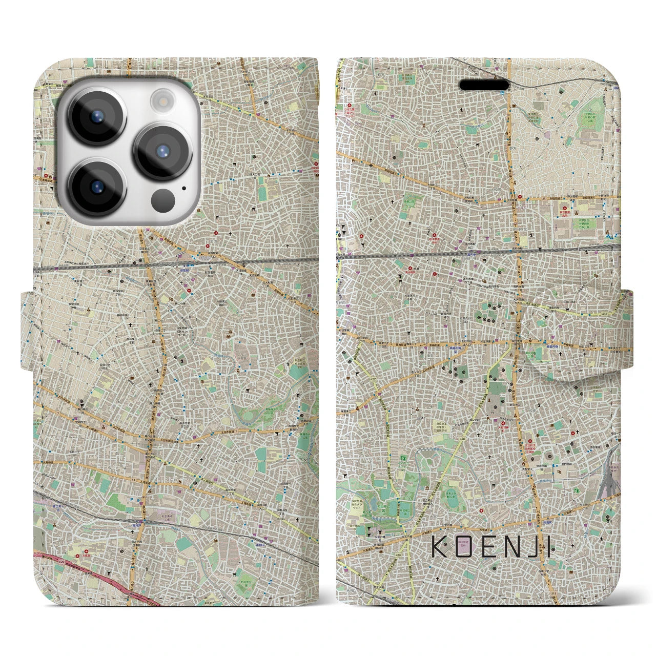 【高円寺(東京都)】地図柄iPhoneケース(手帳タイプ)ナチュラル・iPhone 14 Pro 用