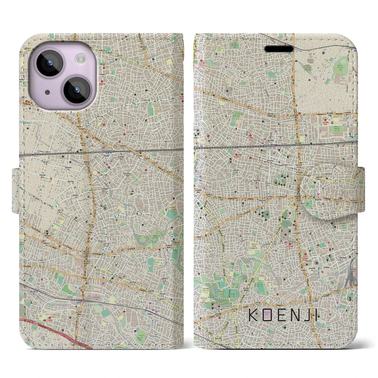 【高円寺(東京都)】地図柄iPhoneケース(手帳タイプ)ナチュラル・iPhone 14 用