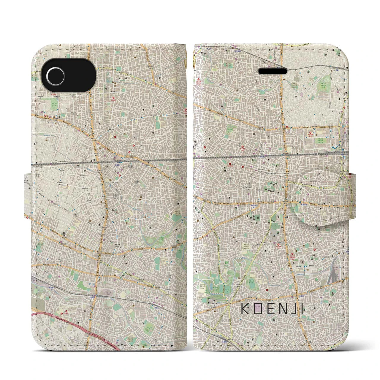 【高円寺(東京都)】地図柄iPhoneケース(手帳タイプ)ナチュラル・iPhone SE(第3 / 第2世代) / 8 / 7 / 6s / 6 用