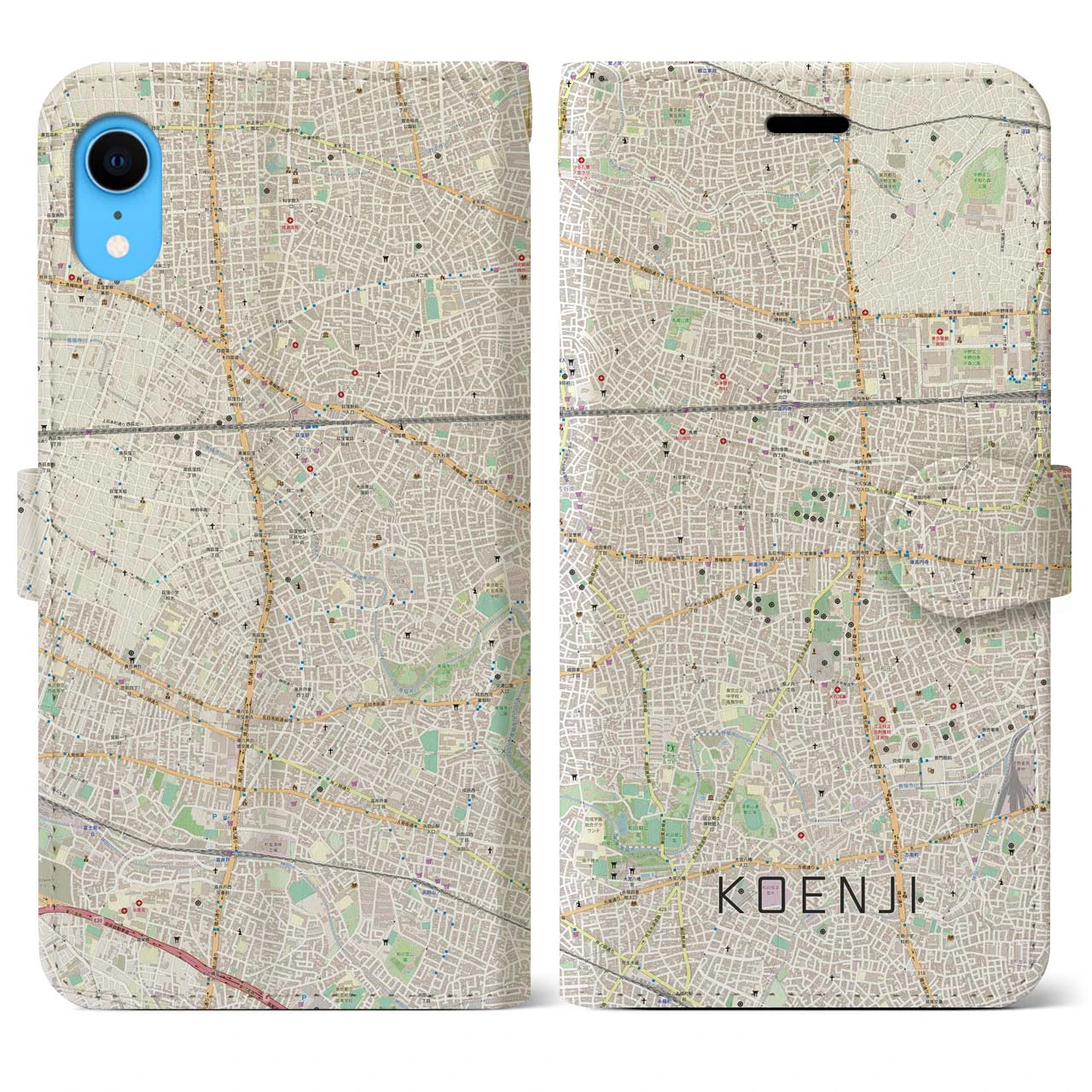 【高円寺(東京都)】地図柄iPhoneケース(手帳タイプ)ナチュラル・iPhone XR 用