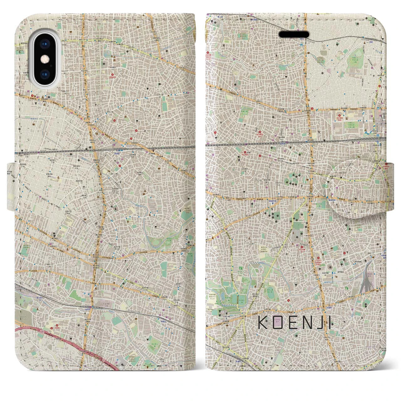 【高円寺(東京都)】地図柄iPhoneケース(手帳タイプ)ナチュラル・iPhone XS Max 用