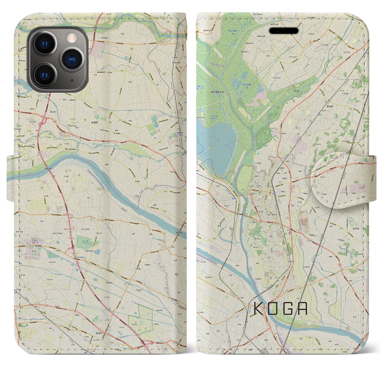 【古河(茨城県)】地図柄iPhoneケース(手帳タイプ)ナチュラル・iPhone 11 Pro Max 用