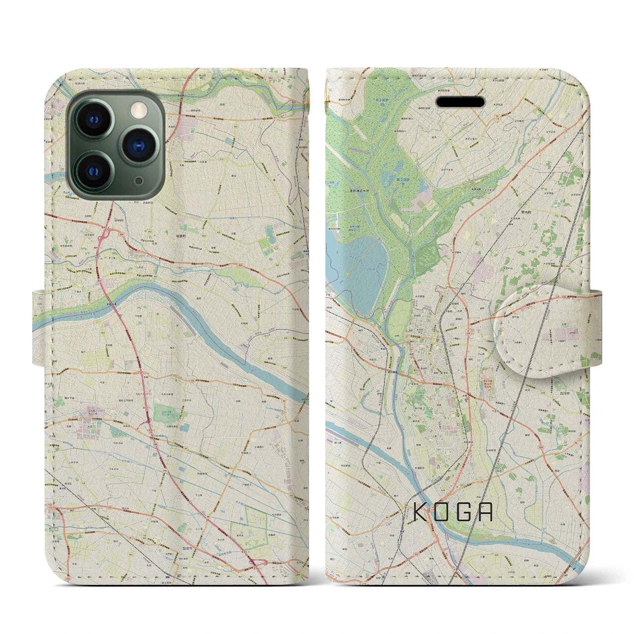 【古河(茨城県)】地図柄iPhoneケース(手帳タイプ)ナチュラル・iPhone 11 Pro 用