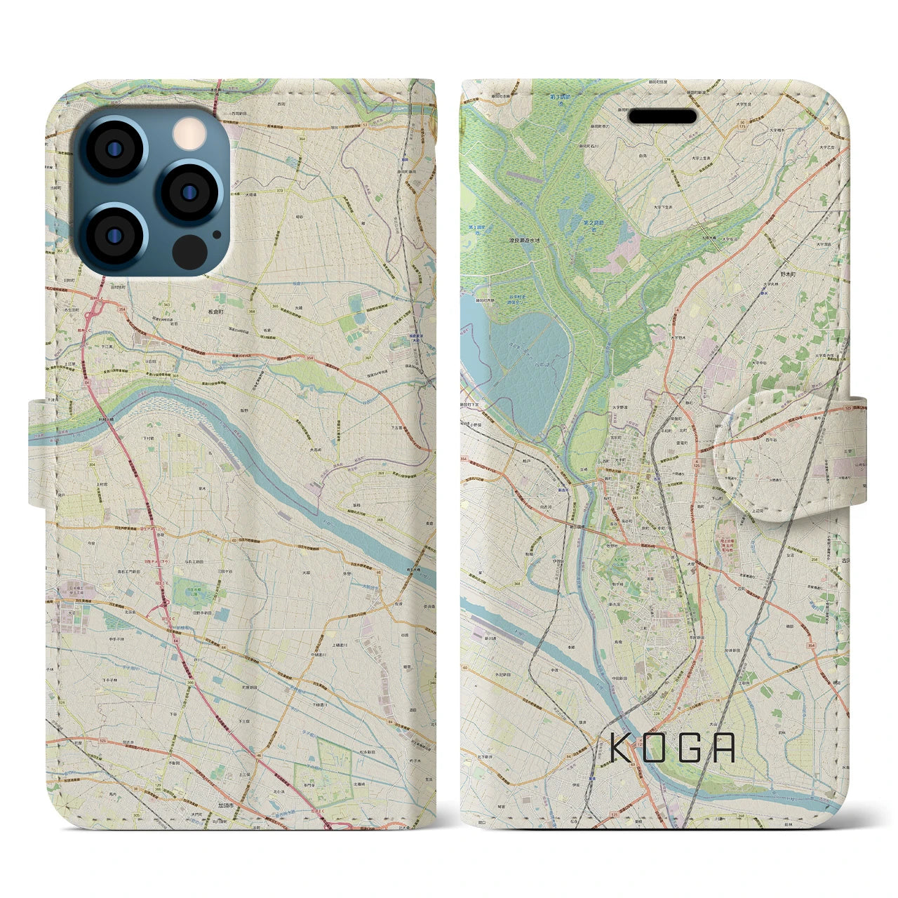 【古河(茨城県)】地図柄iPhoneケース(手帳タイプ)ナチュラル・iPhone 12 / 12 Pro 用