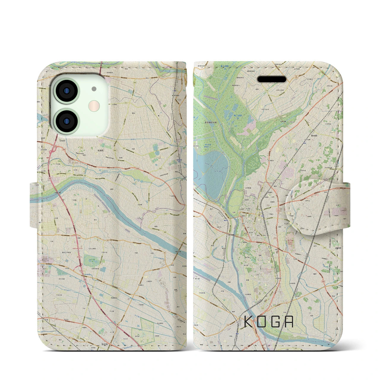 【古河(茨城県)】地図柄iPhoneケース(手帳タイプ)ナチュラル・iPhone 12 mini 用