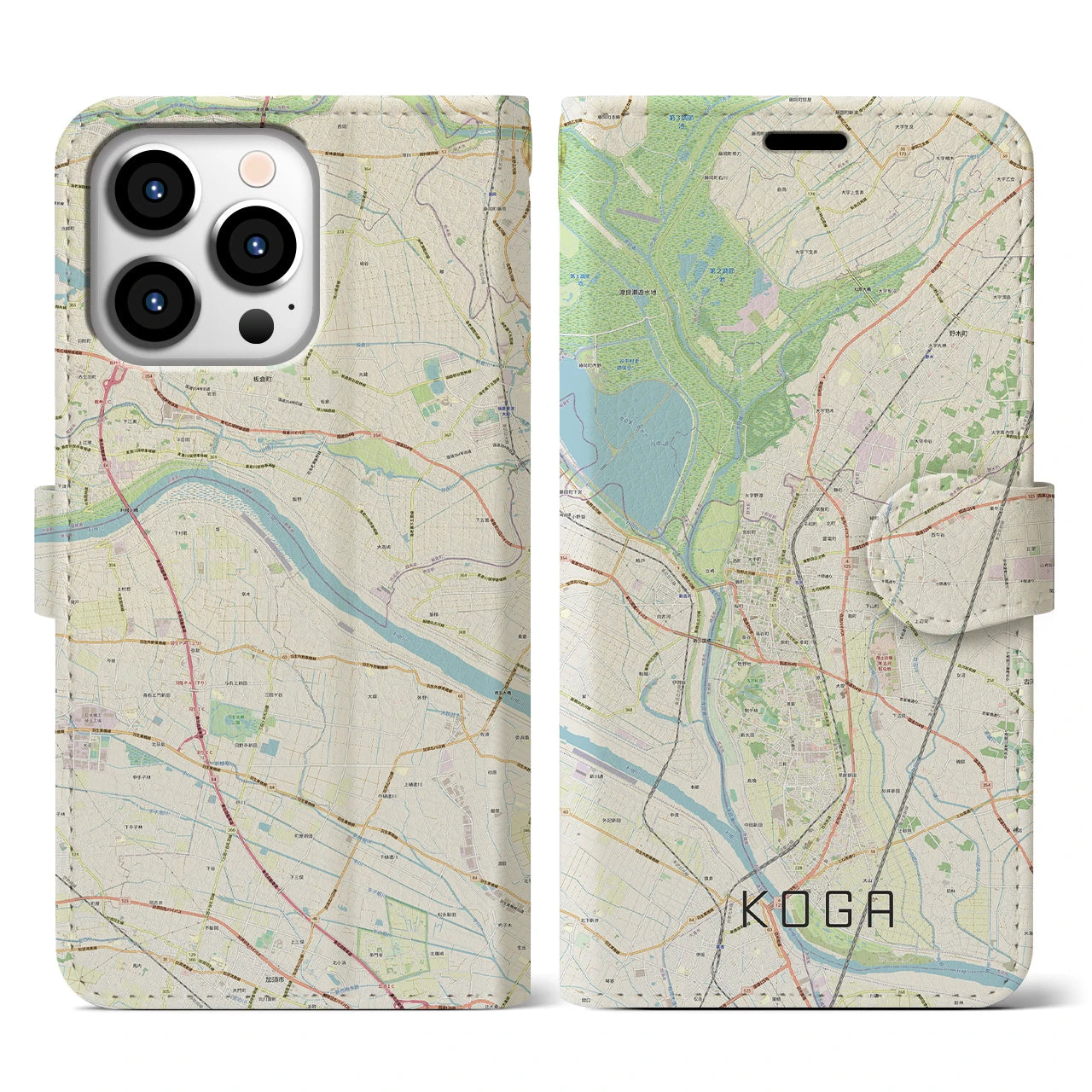 【古河(茨城県)】地図柄iPhoneケース(手帳タイプ)ナチュラル・iPhone 13 Pro 用