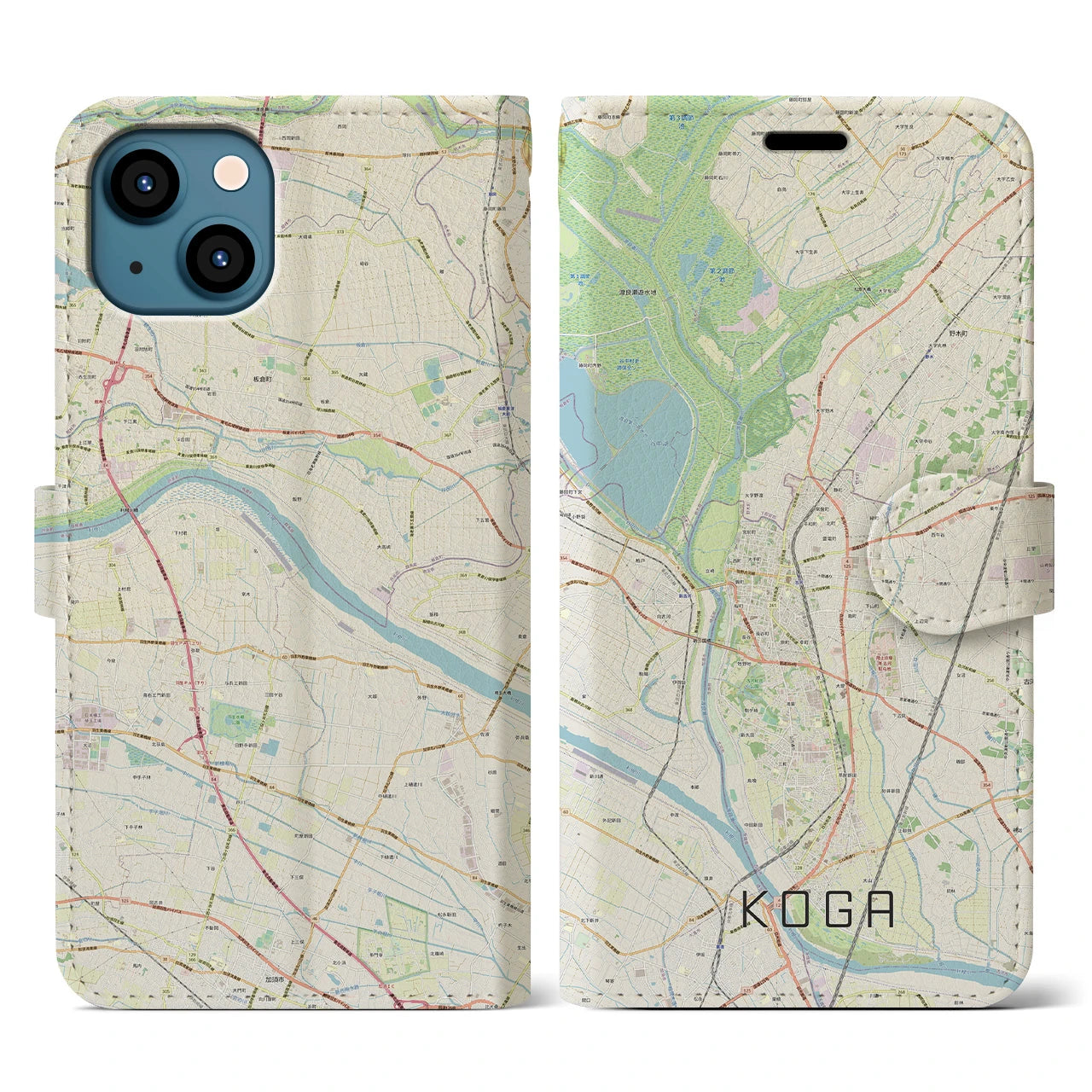 【古河(茨城県)】地図柄iPhoneケース(手帳タイプ)ナチュラル・iPhone 13 用