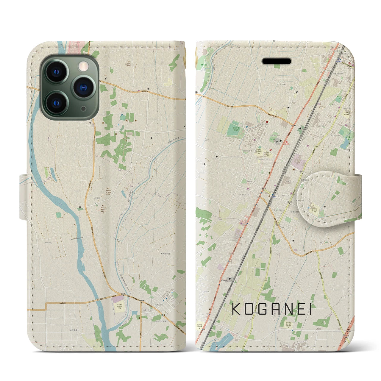 【小金井(栃木県)】地図柄iPhoneケース(手帳タイプ)ナチュラル・iPhone 11 Pro 用
