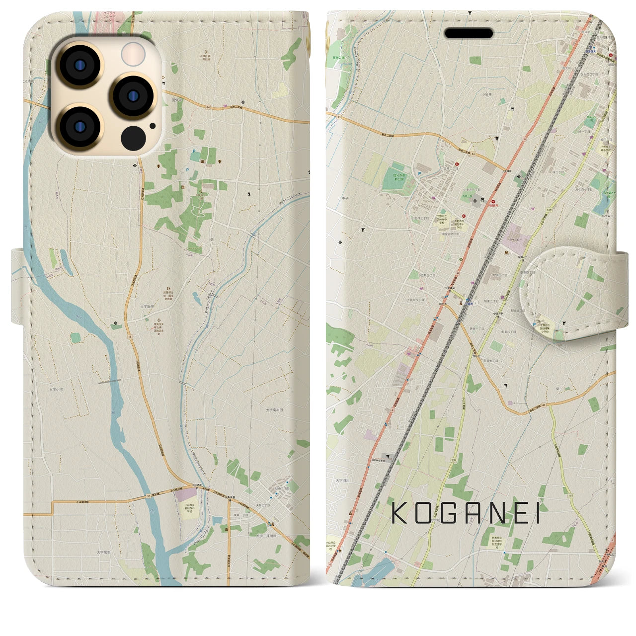 【小金井(栃木県)】地図柄iPhoneケース(手帳タイプ)ナチュラル・iPhone 12 Pro Max 用