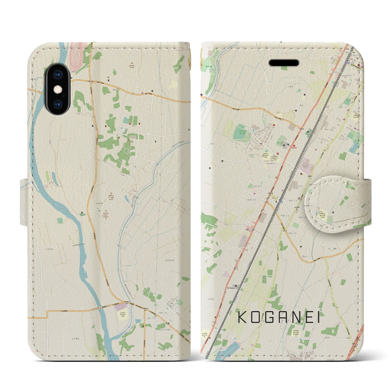 【小金井(栃木県)】地図柄iPhoneケース(手帳タイプ)ナチュラル・iPhone XS / X 用