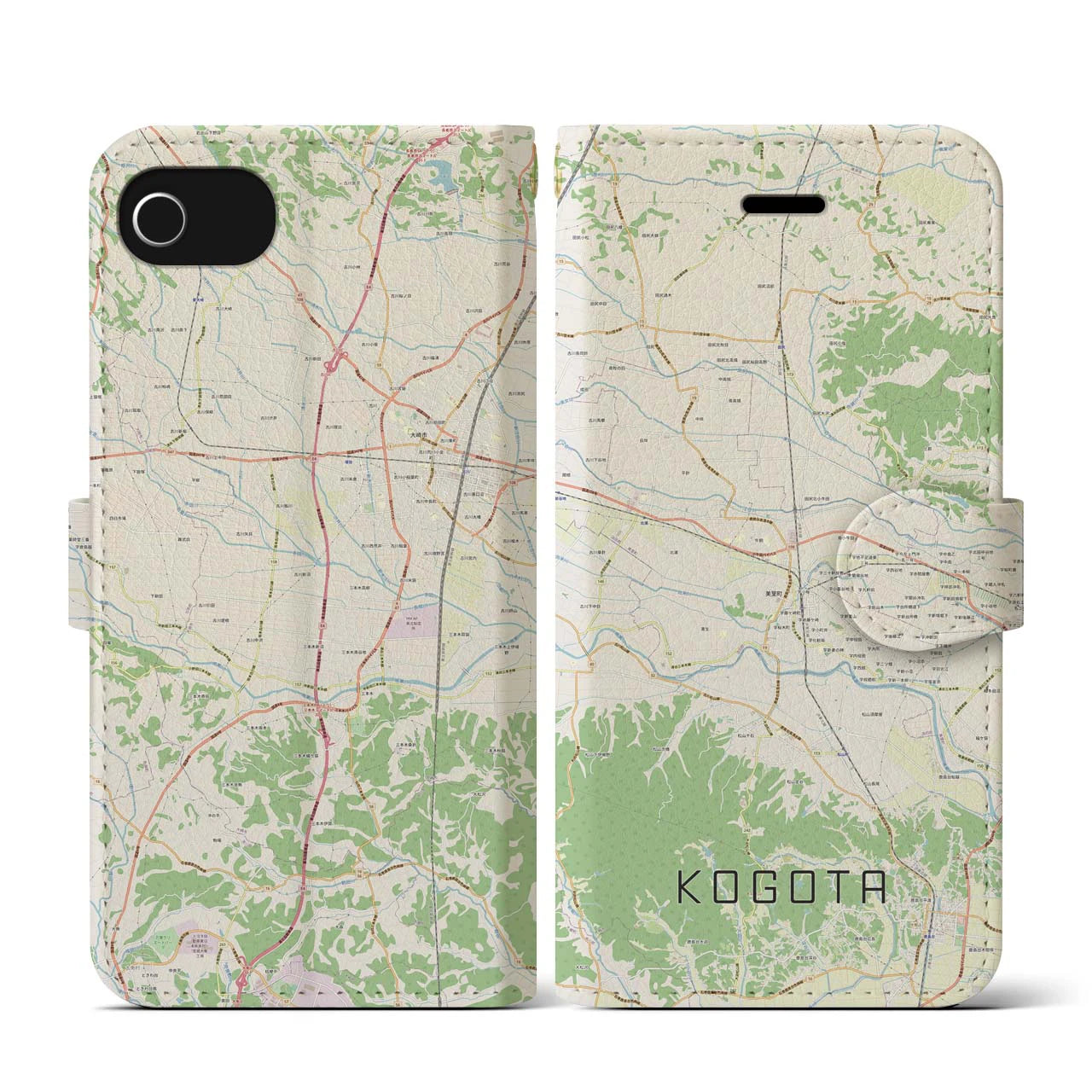 【小牛田(宮城県)】地図柄iPhoneケース(手帳タイプ)ナチュラル・iPhone SE(第3 / 第2世代) / 8 / 7 / 6s / 6 用