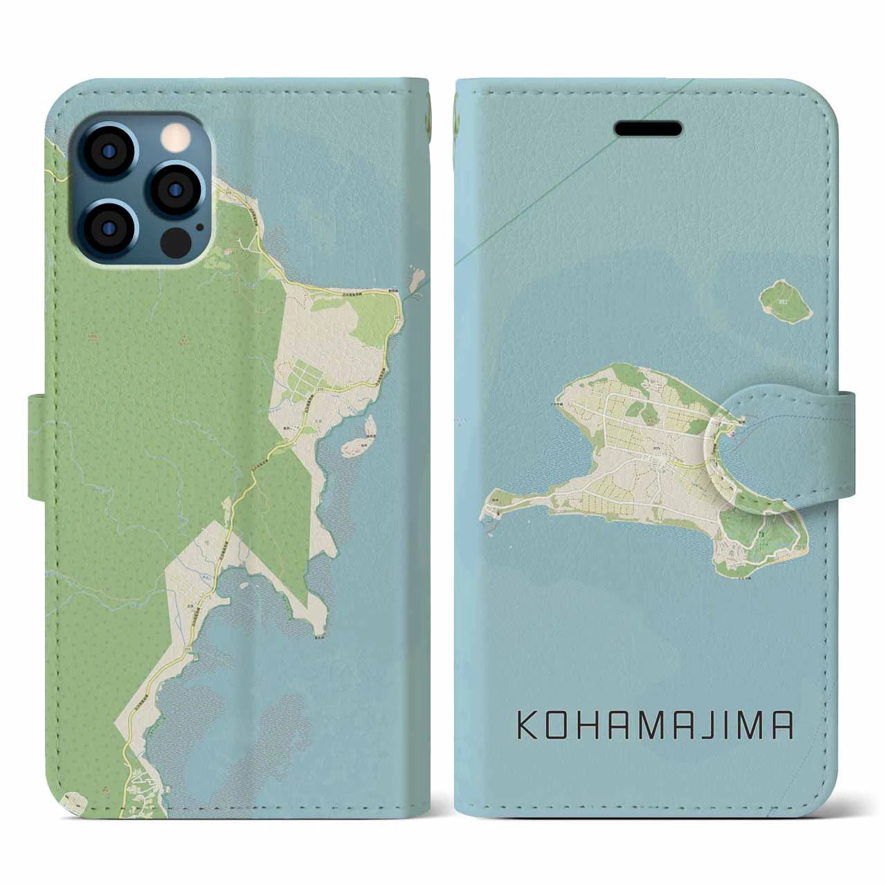 【小浜島(沖縄県)】地図柄iPhoneケース(手帳タイプ)ナチュラル・iPhone 12 / 12 Pro 用