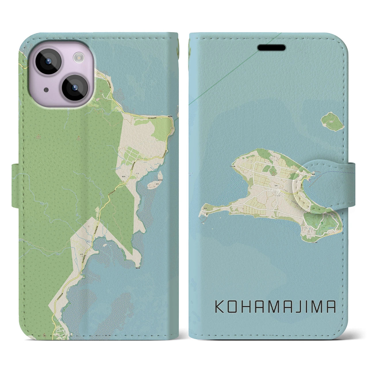 【小浜島(沖縄県)】地図柄iPhoneケース(手帳タイプ)ナチュラル・iPhone 14 用