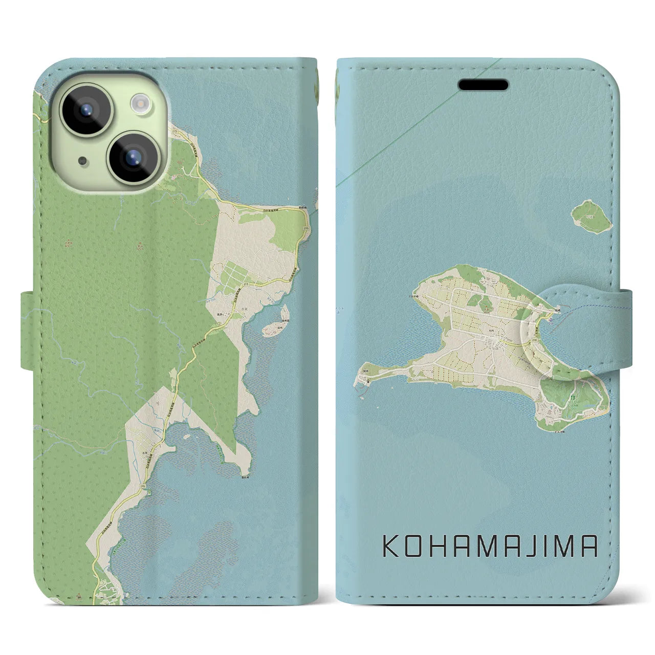 【小浜島(沖縄県)】地図柄iPhoneケース(手帳タイプ)ナチュラル・iPhone 15 用