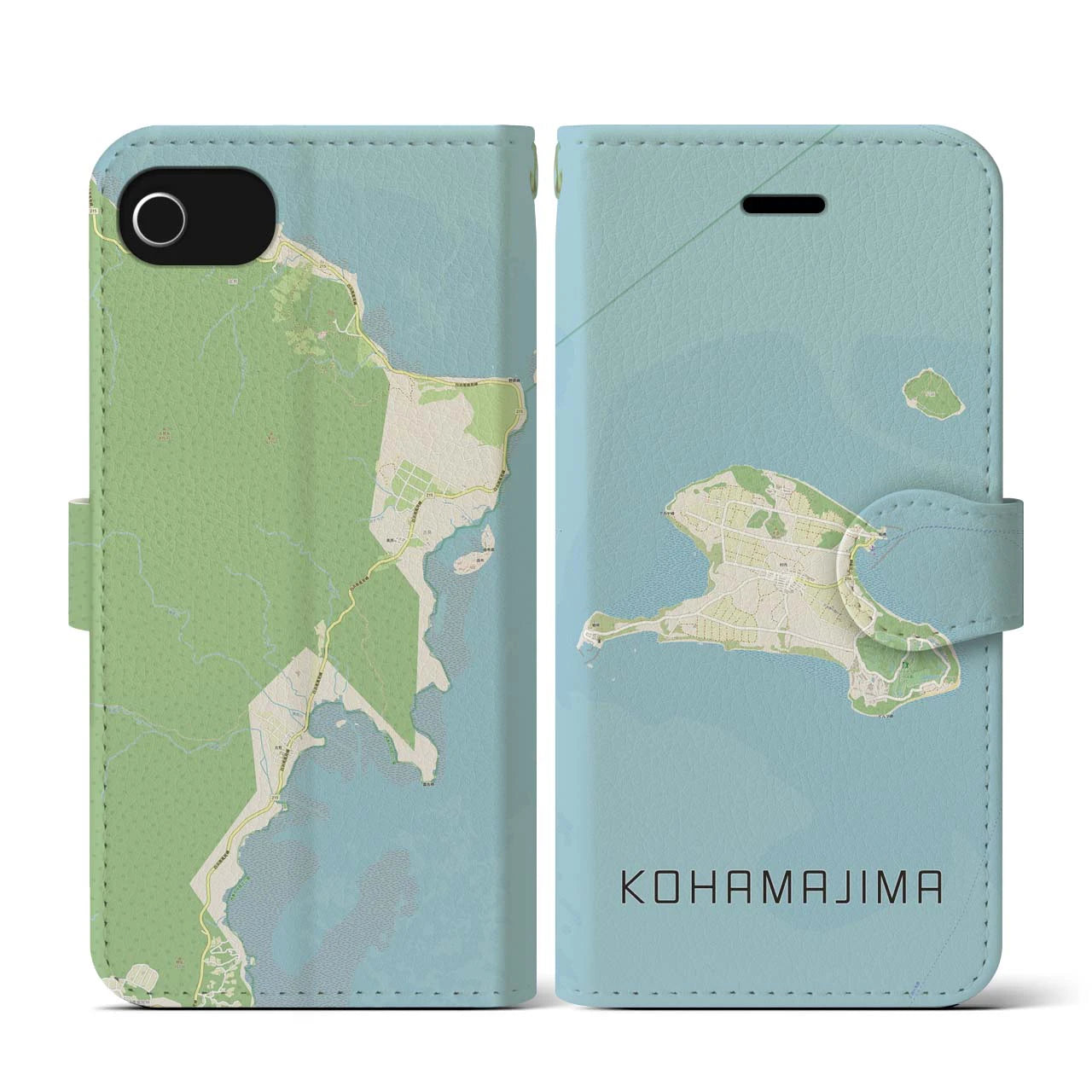 【小浜島(沖縄県)】地図柄iPhoneケース(手帳タイプ)ナチュラル・iPhone SE(第3 / 第2世代) / 8 / 7 / 6s / 6 用