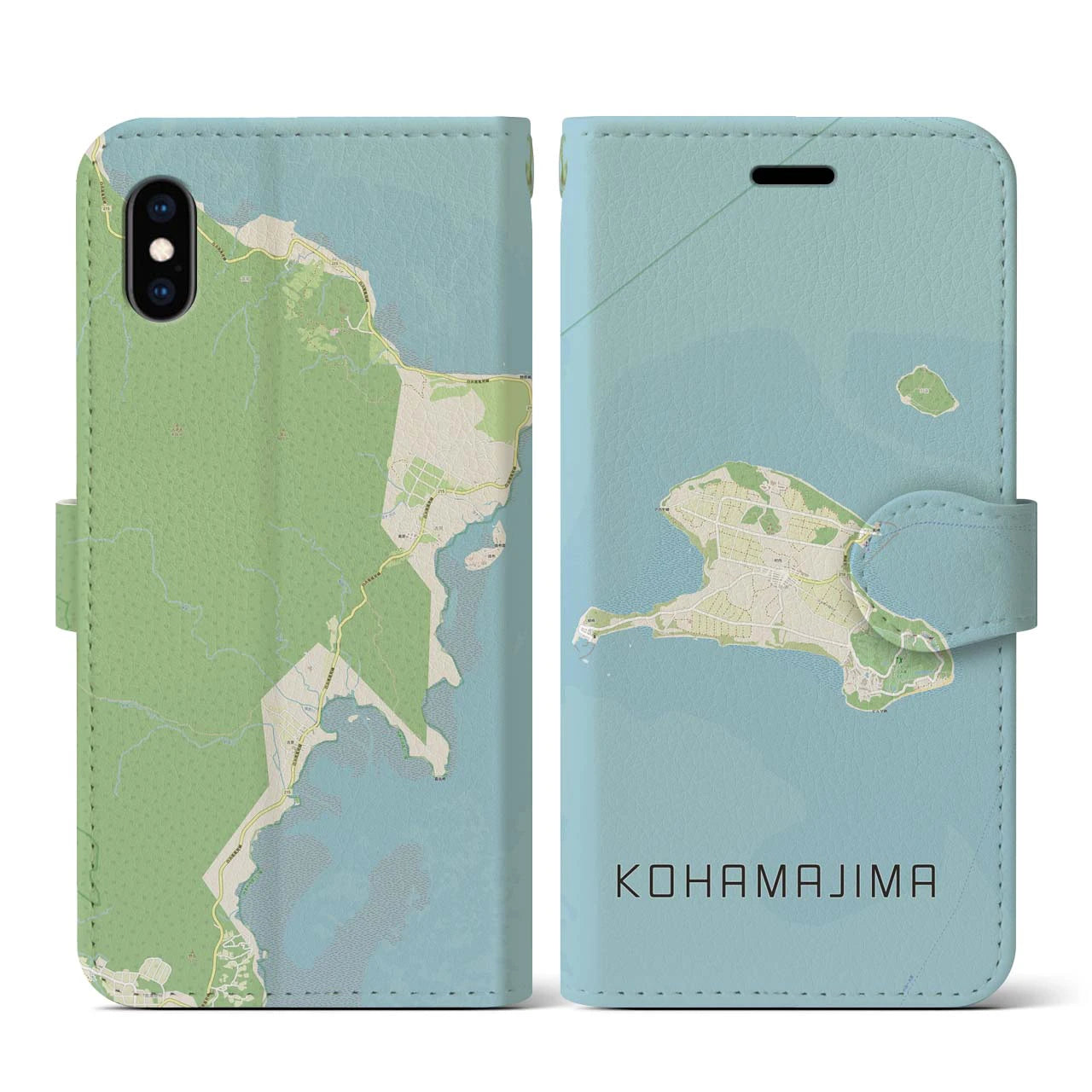 【小浜島(沖縄県)】地図柄iPhoneケース(手帳タイプ)ナチュラル・iPhone XS / X 用
