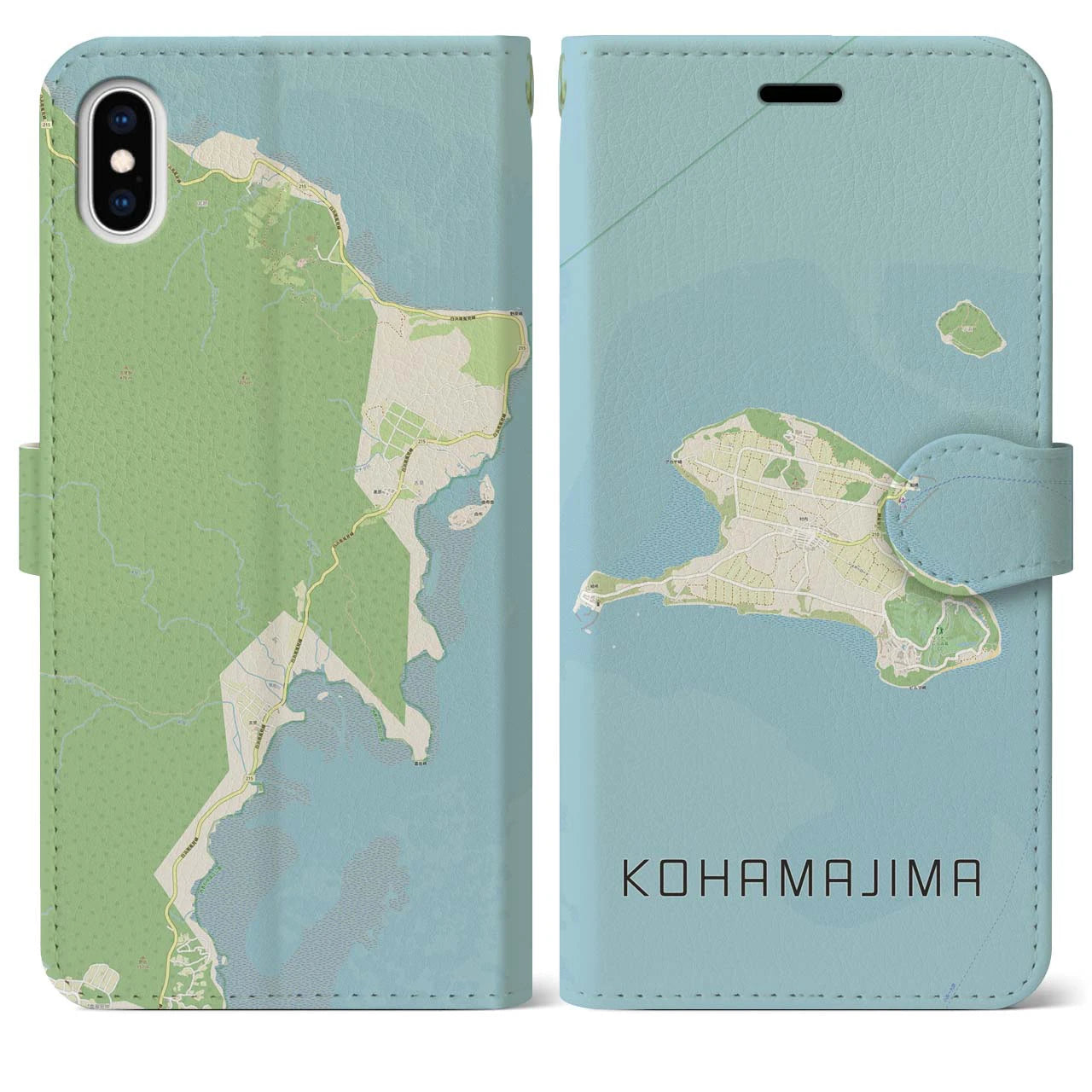 【小浜島(沖縄県)】地図柄iPhoneケース(手帳タイプ)ナチュラル・iPhone XS Max 用