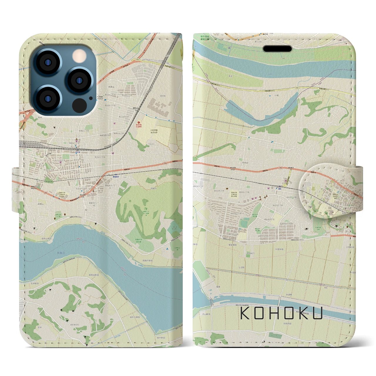 【湖北(千葉県)】地図柄iPhoneケース(手帳タイプ)ナチュラル・iPhone 12 / 12 Pro 用