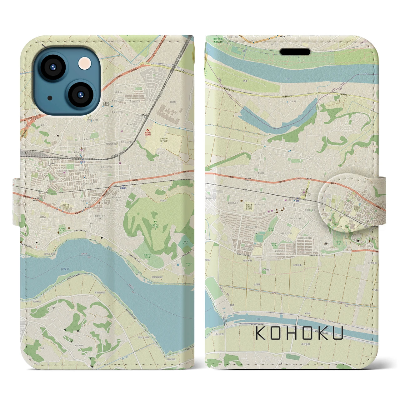 【湖北(千葉県)】地図柄iPhoneケース(手帳タイプ)ナチュラル・iPhone 13 用
