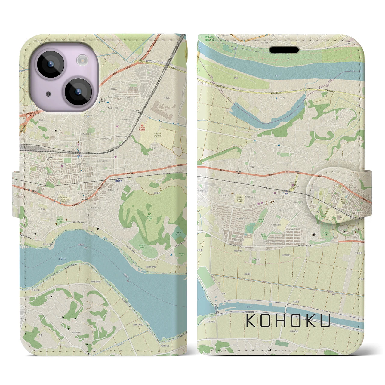 【湖北(千葉県)】地図柄iPhoneケース(手帳タイプ)ナチュラル・iPhone 14 用