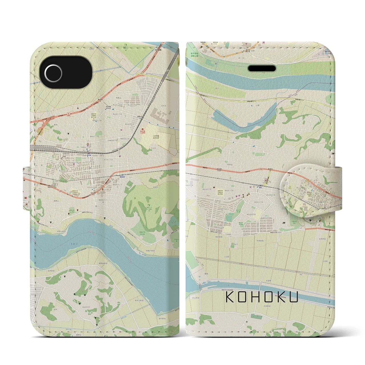 【湖北(千葉県)】地図柄iPhoneケース(手帳タイプ)ナチュラル・iPhone SE(第3 / 第2世代) / 8 / 7 / 6s / 6 用