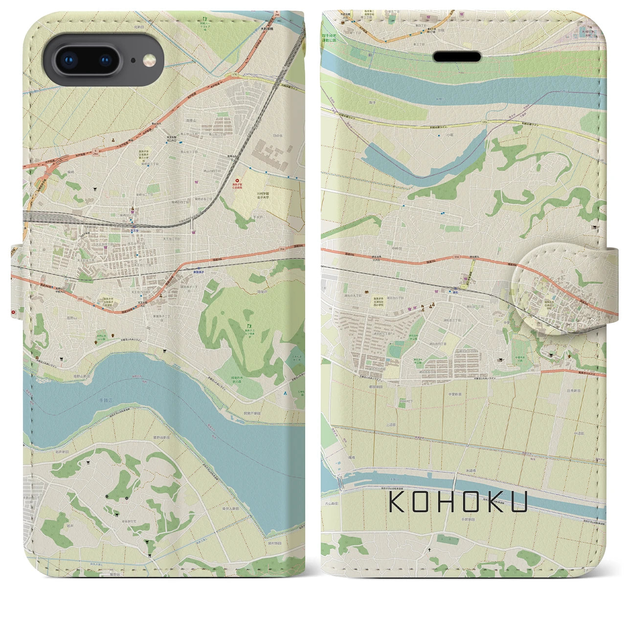 【湖北(千葉県)】地図柄iPhoneケース(手帳タイプ)ナチュラル・iPhone 8Plus /7Plus / 6sPlus / 6Plus 用