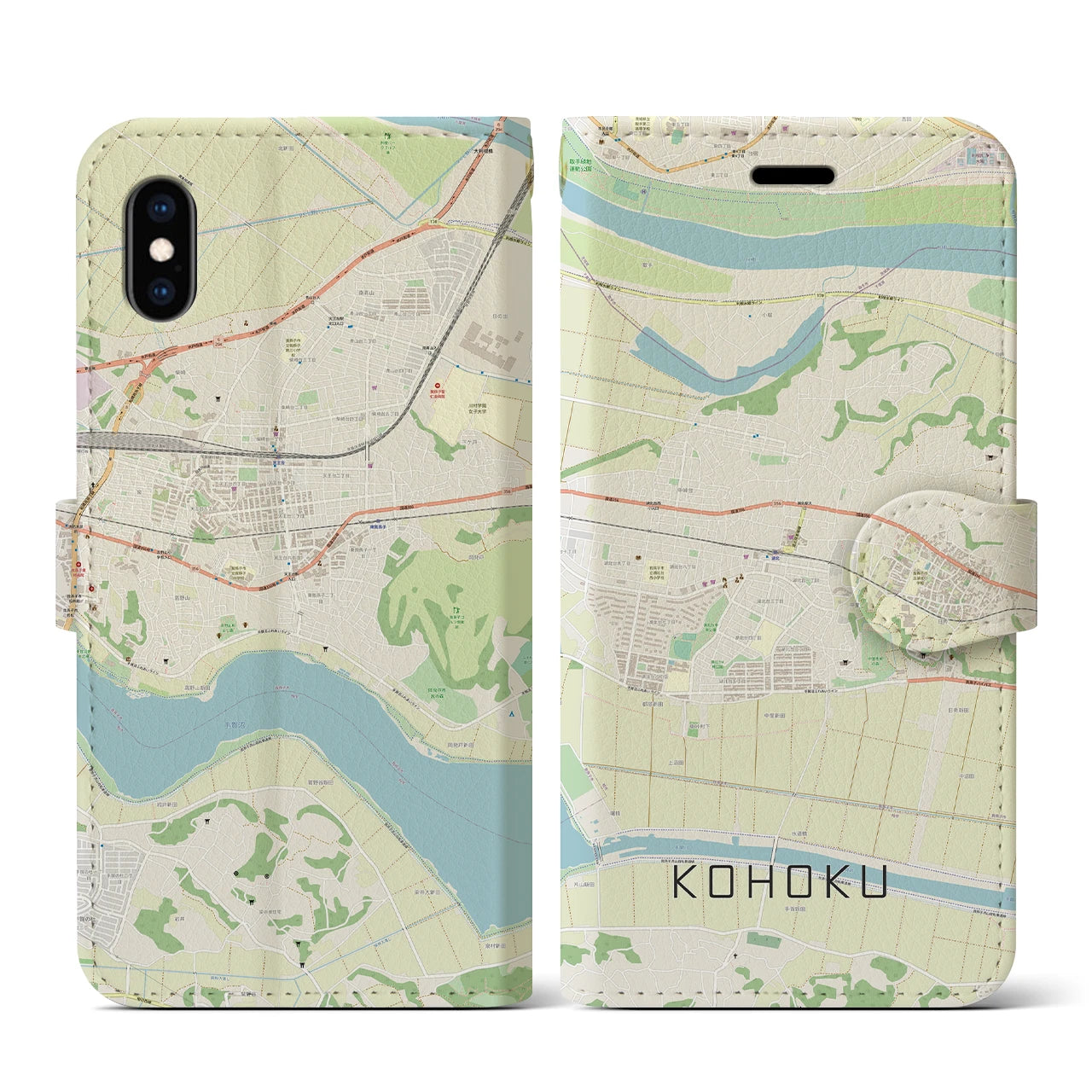 【湖北(千葉県)】地図柄iPhoneケース(手帳タイプ)ナチュラル・iPhone XS / X 用