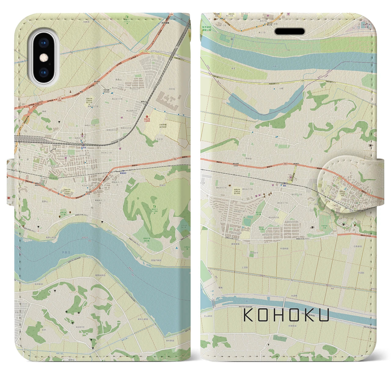 【湖北(千葉県)】地図柄iPhoneケース(手帳タイプ)ナチュラル・iPhone XS Max 用