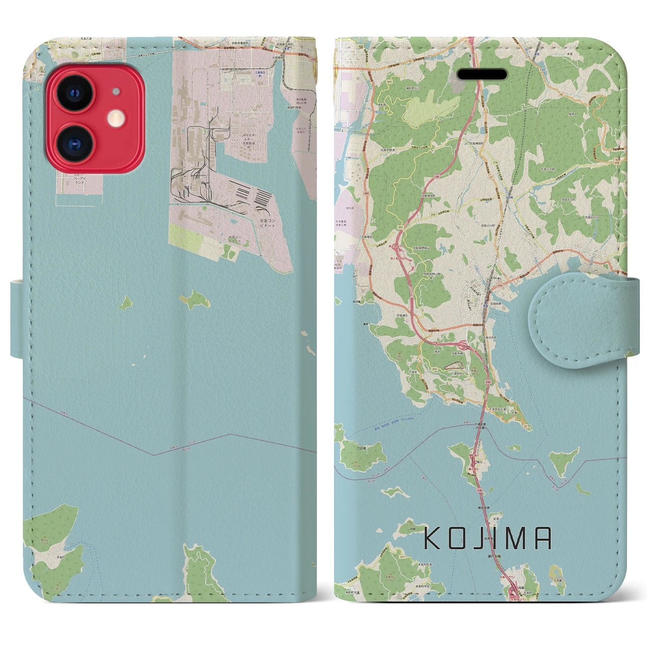 【児島(岡山県)】地図柄iPhoneケース(手帳タイプ)ナチュラル・iPhone 11 用