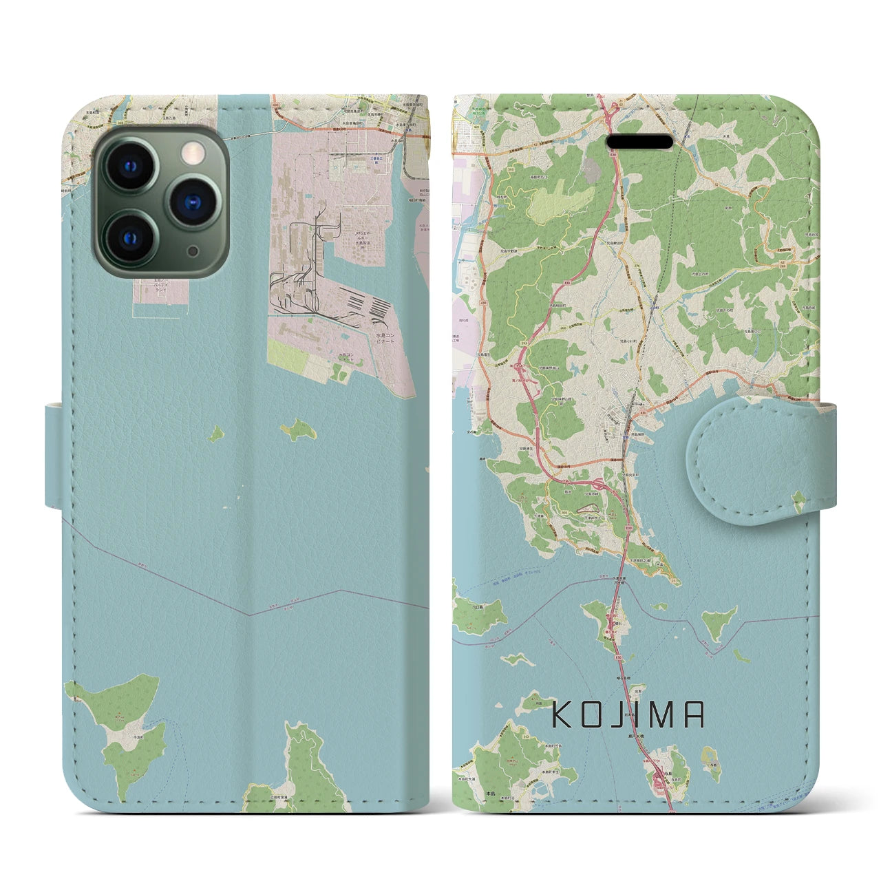 【児島(岡山県)】地図柄iPhoneケース(手帳タイプ)ナチュラル・iPhone 11 Pro 用