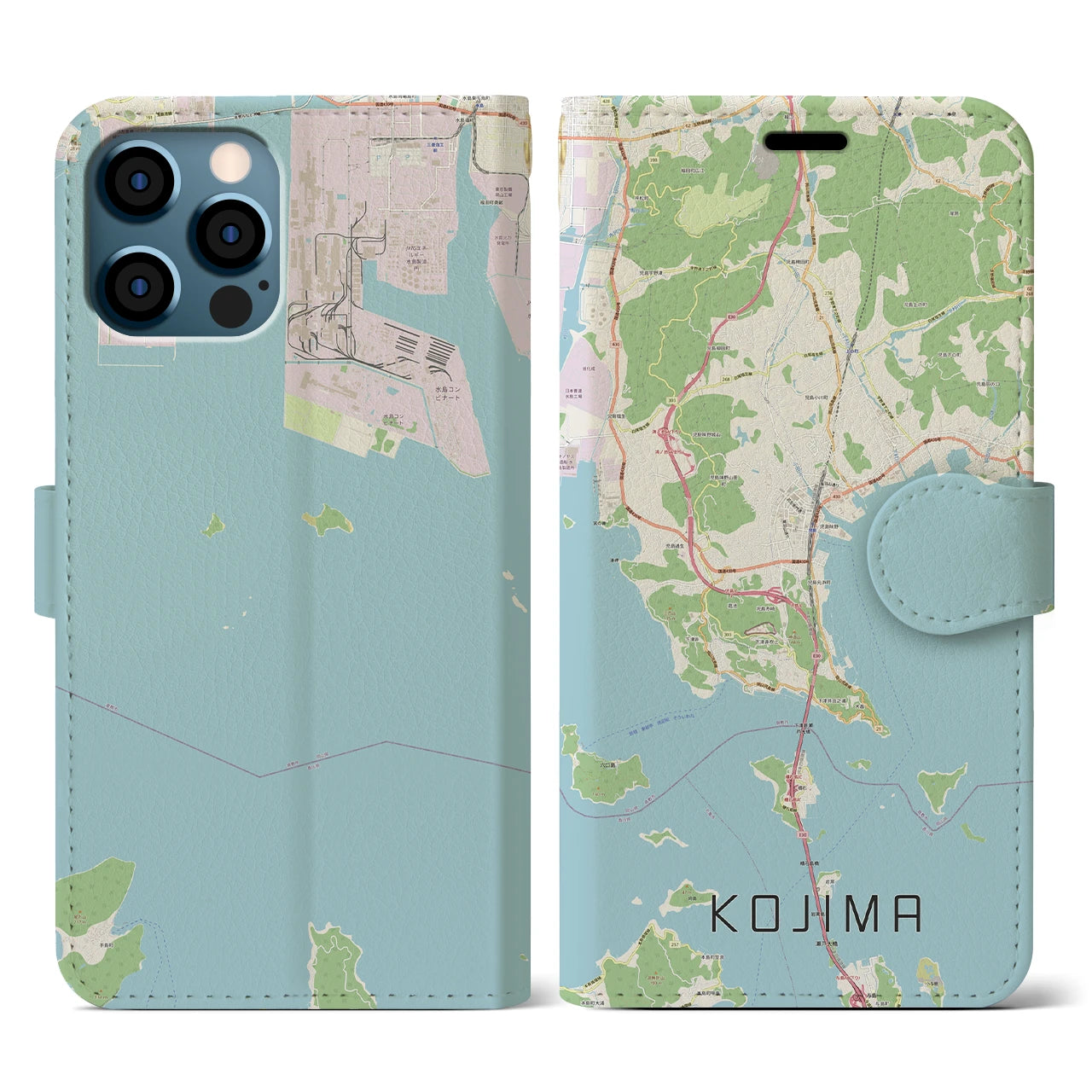 【児島(岡山県)】地図柄iPhoneケース(手帳タイプ)ナチュラル・iPhone 12 / 12 Pro 用