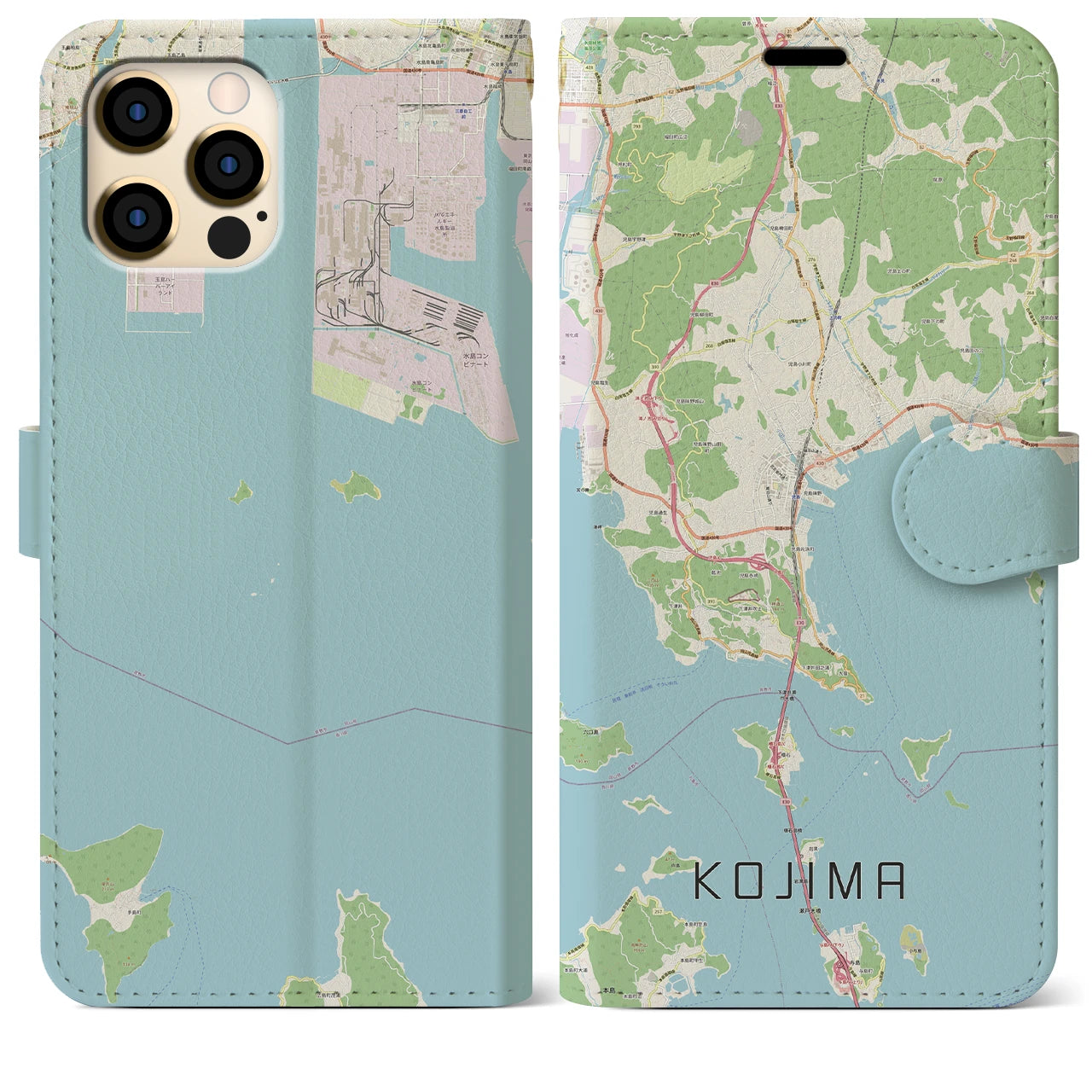 【児島(岡山県)】地図柄iPhoneケース(手帳タイプ)ナチュラル・iPhone 12 Pro Max 用