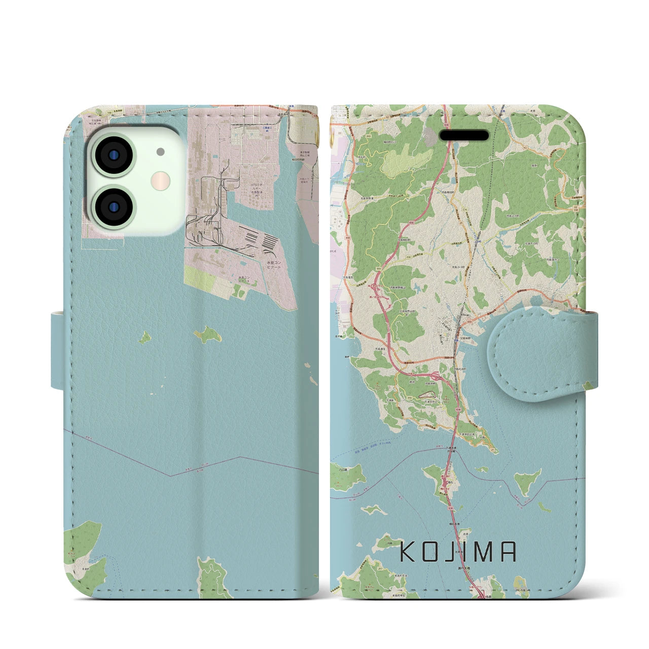 【児島(岡山県)】地図柄iPhoneケース(手帳タイプ)ナチュラル・iPhone 12 mini 用