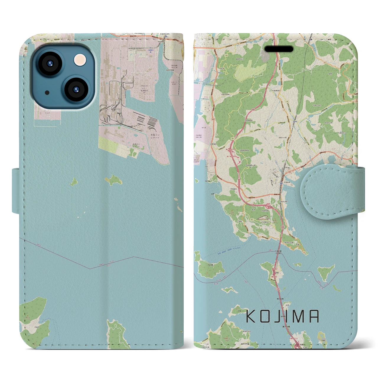 【児島(岡山県)】地図柄iPhoneケース(手帳タイプ)ナチュラル・iPhone 13 用