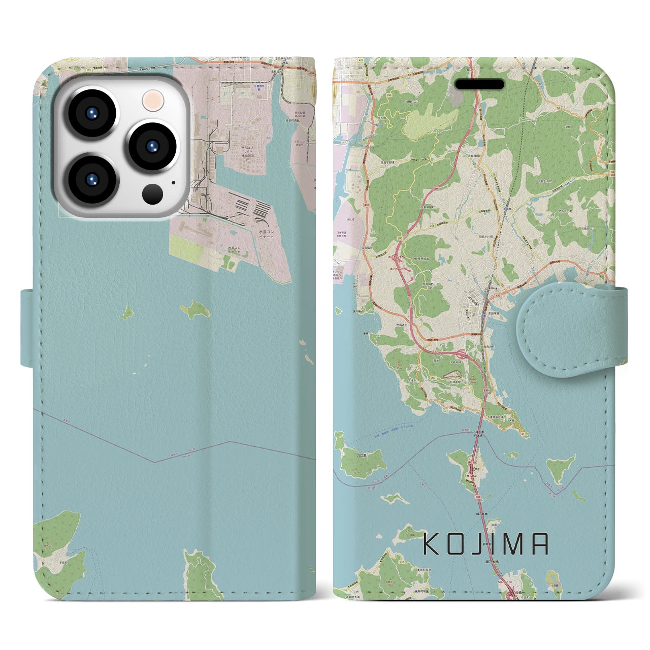 【児島(岡山県)】地図柄iPhoneケース(手帳タイプ)ナチュラル・iPhone 13 Pro 用