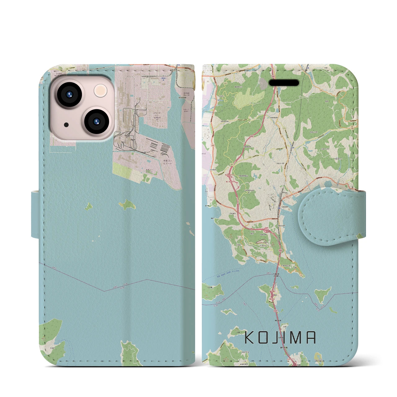 【児島(岡山県)】地図柄iPhoneケース(手帳タイプ)ナチュラル・iPhone 13 mini 用