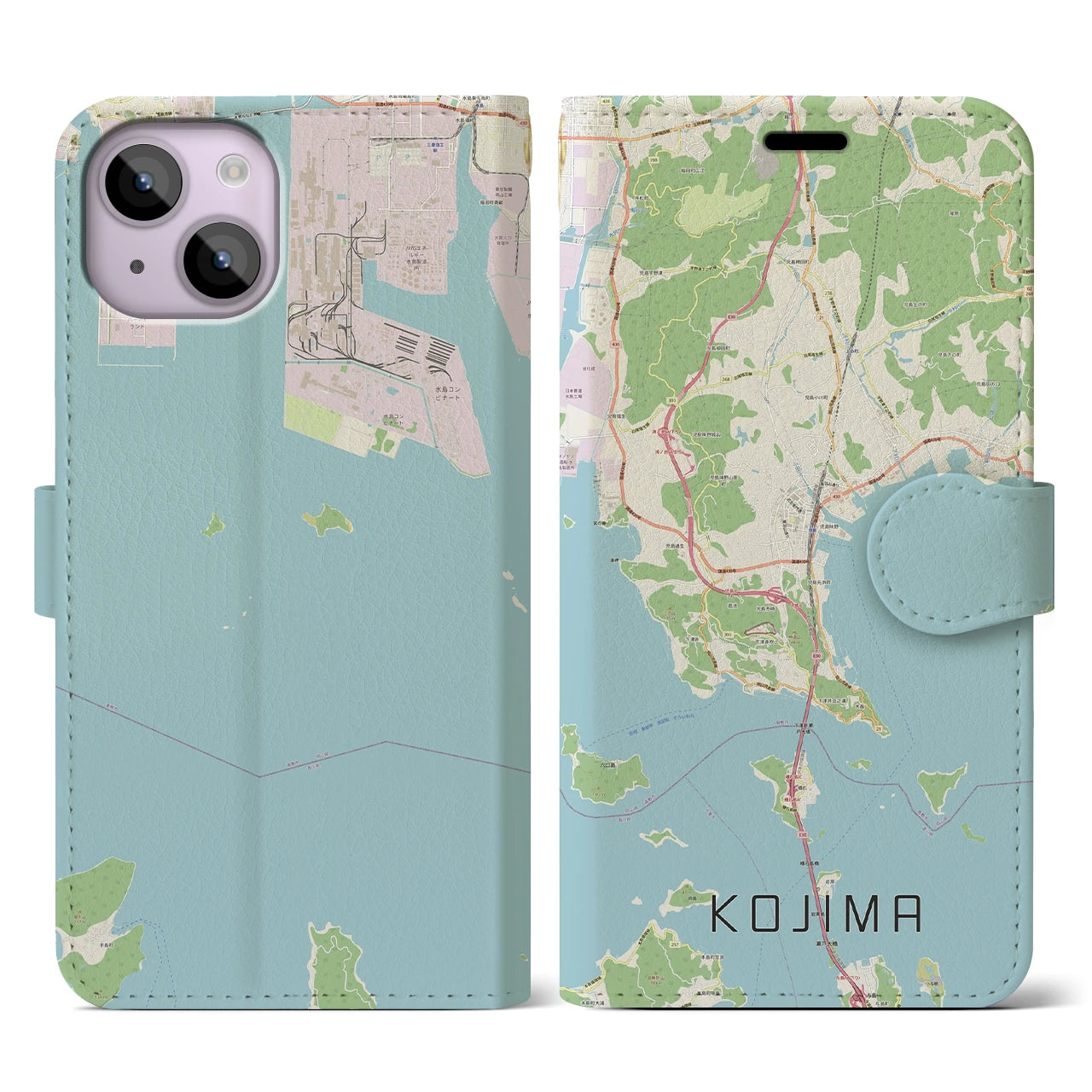 【児島(岡山県)】地図柄iPhoneケース(手帳タイプ)ナチュラル・iPhone 14 用