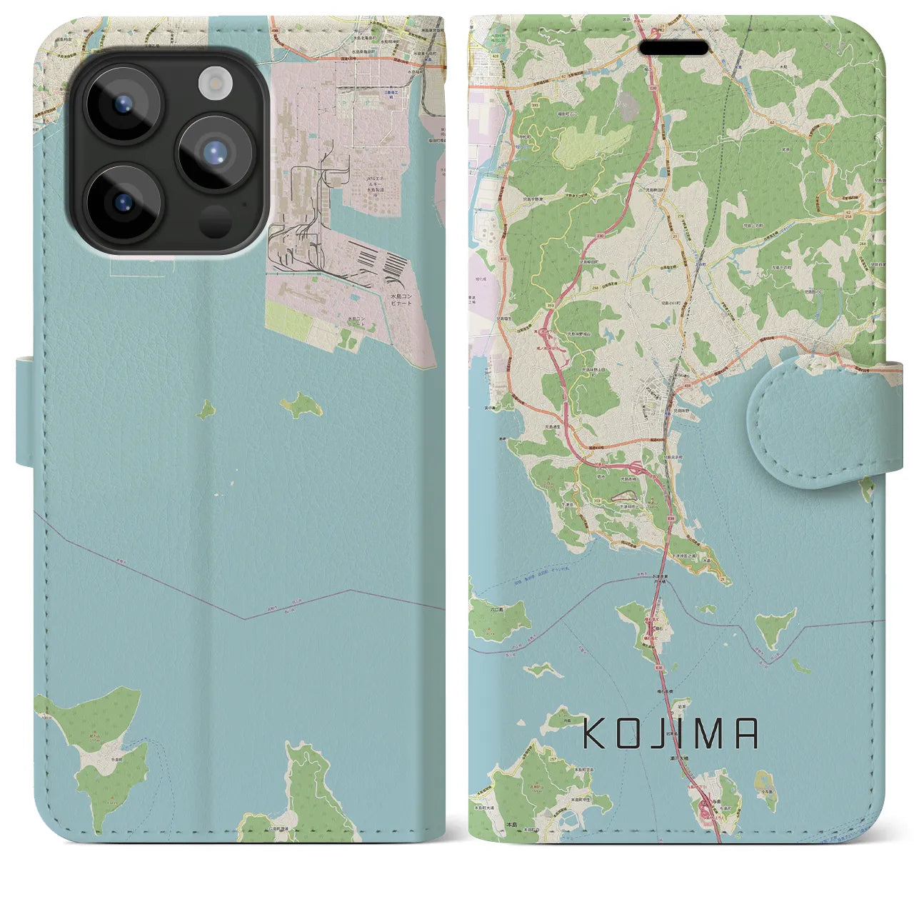 【児島(岡山県)】地図柄iPhoneケース(手帳タイプ)ナチュラル・iPhone 15 Pro Max 用